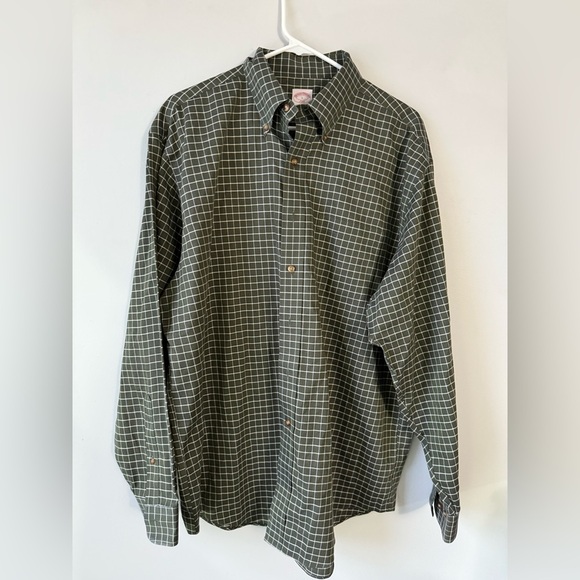 Brooks Brothers Dress Shirt Plaid Button Down Long Sleeve Shirt Green White L
